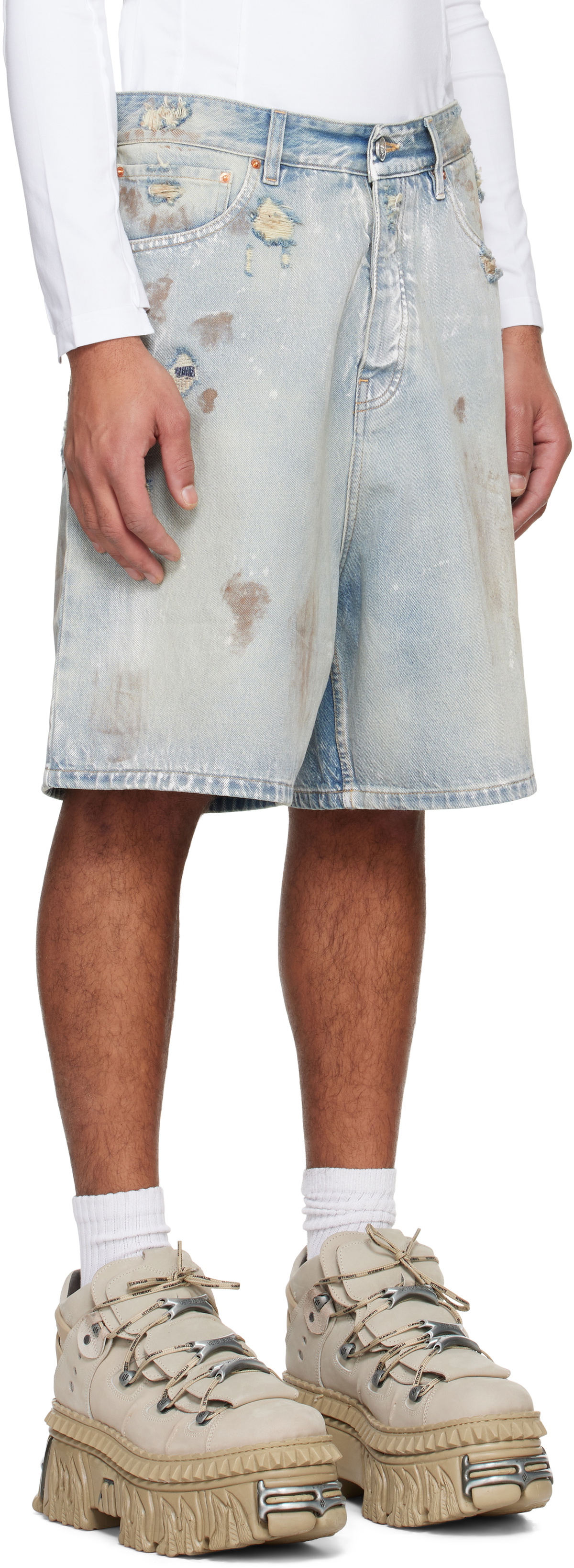 VETEMENTS Blue Trashed Denim Shorts Vetements