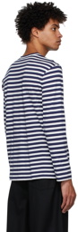 COMME des GARÇONS PLAY Navy & White Striped Heart Patch Long Sleeve T-Shirt