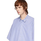 Juun.J White and Blue Striped Short Sleeve Shirt