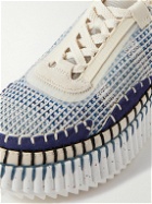 Chloé - Nama Embroidered Suede and Recycled-Mesh Sneakers - Blue
