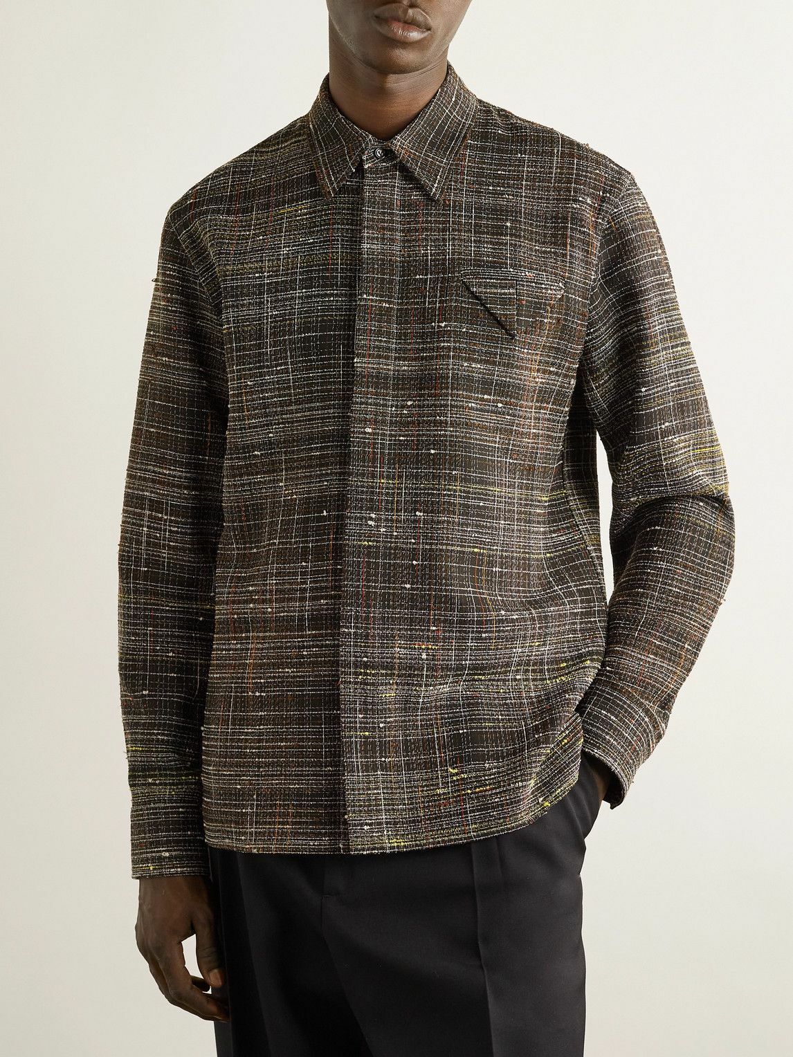 BOTTEGA VENETA ラガーシャツ ブラック/ホワイト/ブラウン S Bottega Veneta - Tweed Shirt - Brown Bottega Veneta