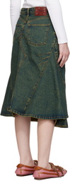 Andersson Bell Blue Custom Flare Layered Denim Midi Skirt