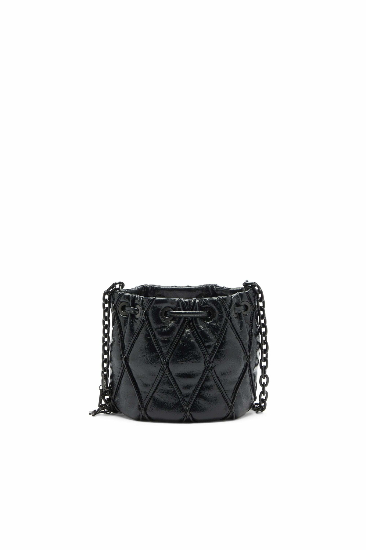 Diesel Charm-D - Bucket bag in shiny quilted PU - Shoulder Bags Womens in Black