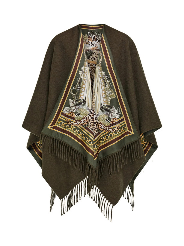 Photo: Ferragamo Womens Feline print cashmere and silk reversible cape in Green