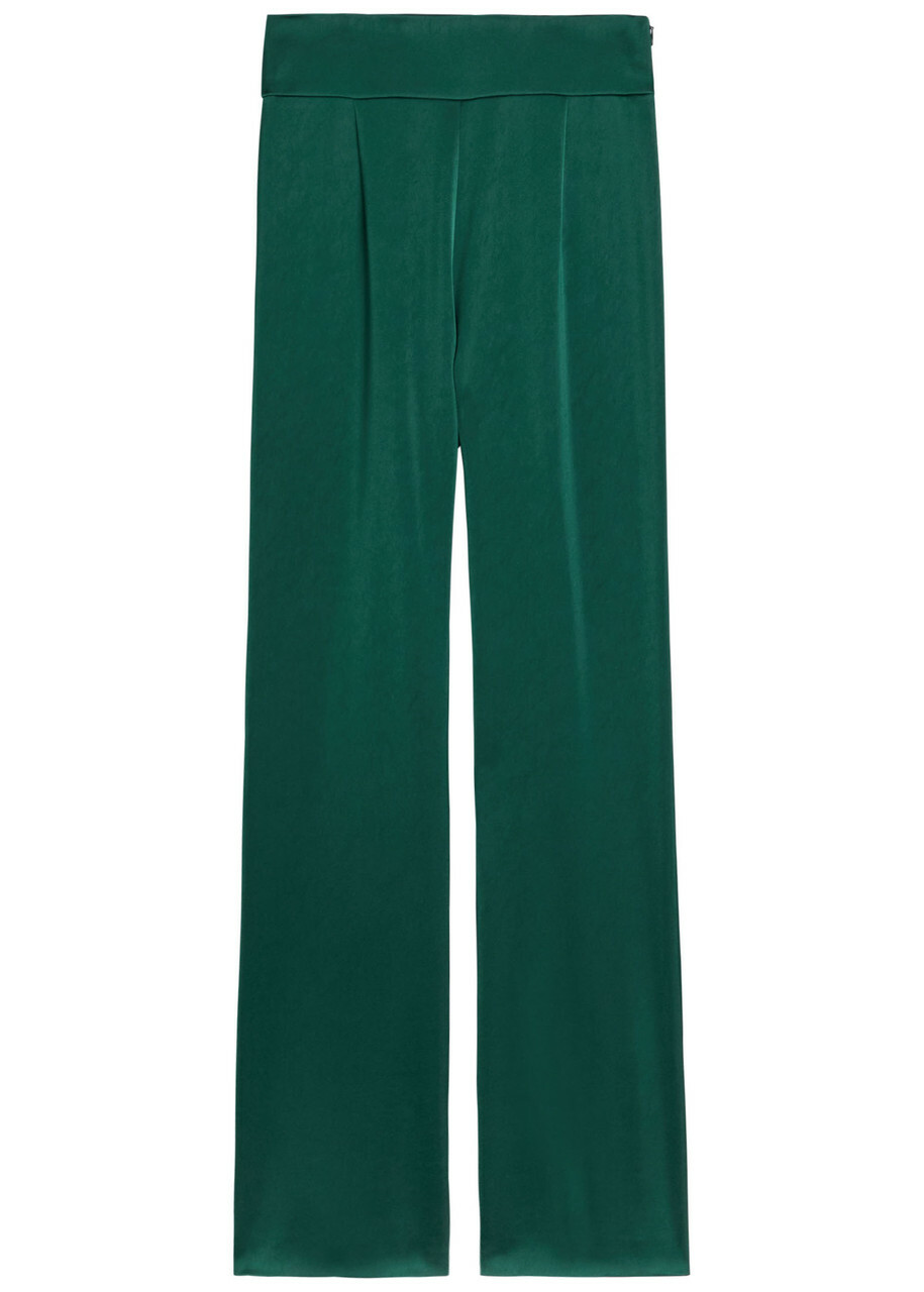 Galvan Sculpted Flared-leg Satin Trousers Green