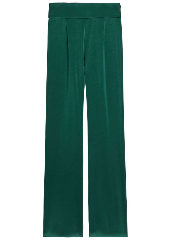 Photo: Galvan Sculpted Flared-leg Satin Trousers Green