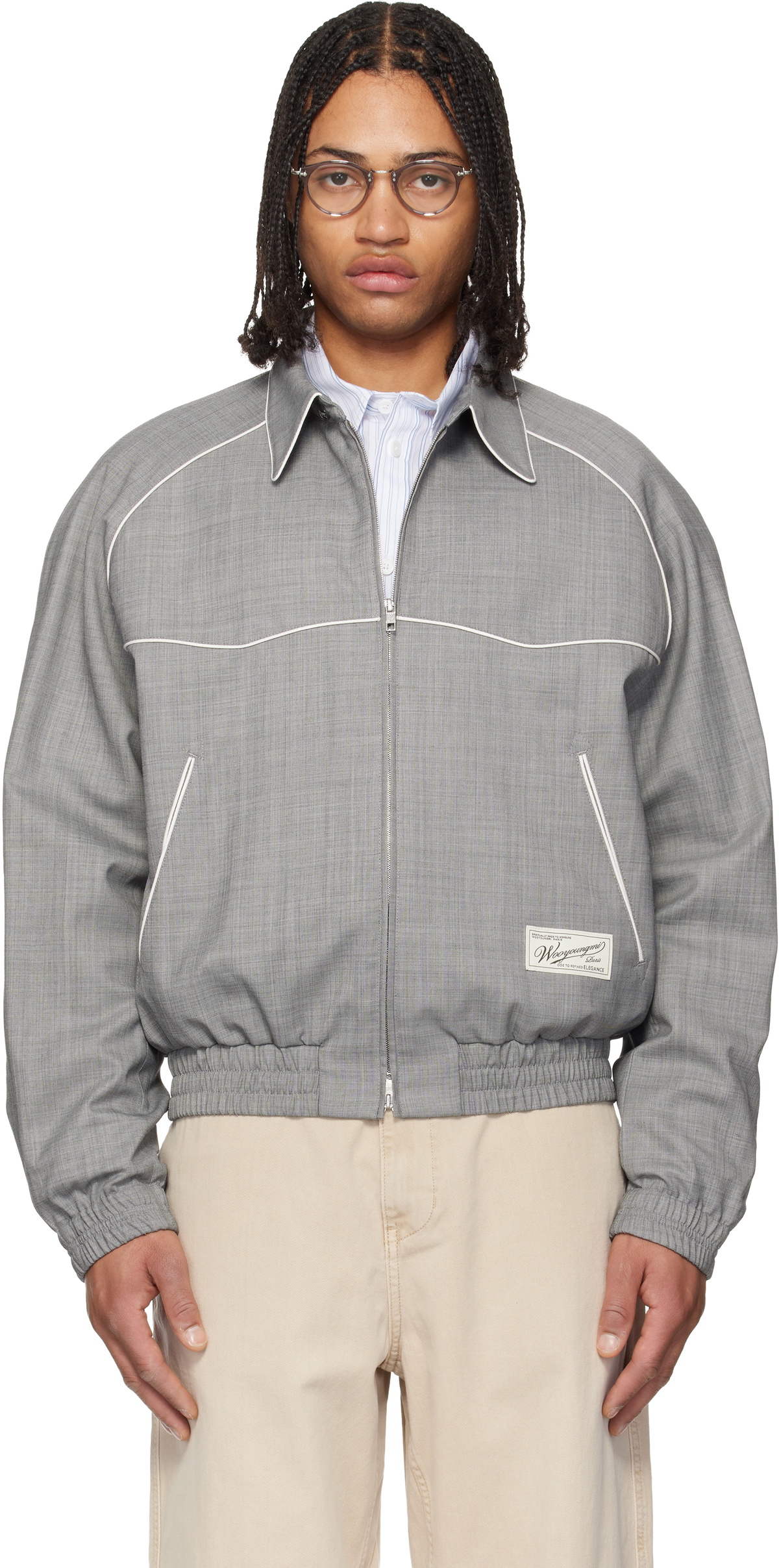 WOOYOUNGMI Gray Wool Poly Banding Jacket