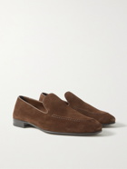 Manolo Blahnik - Truro Leather-Trimmed Suede Loafers - Brown