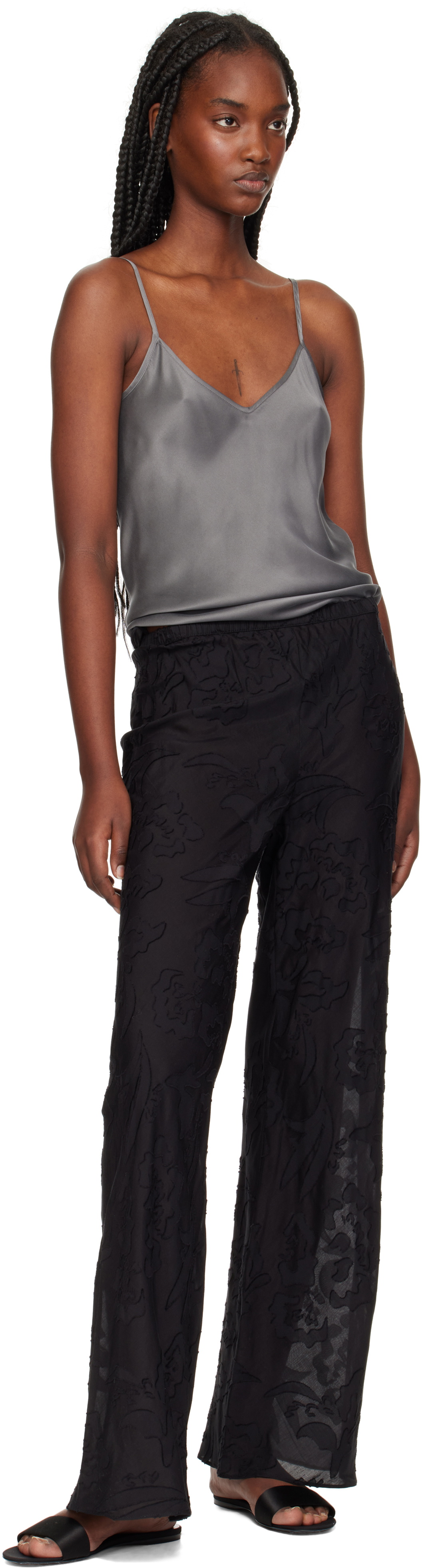 Silk Laundry Black Clip Silk Bias Cut Lounge Pants