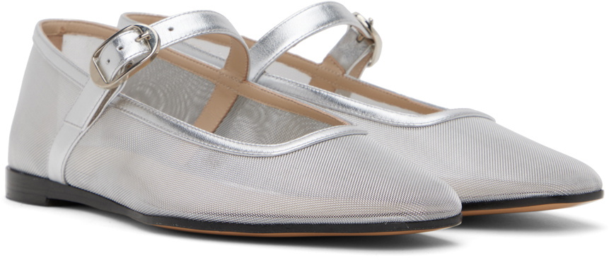 Le Monde Beryl Silver Mesh Mary Jane Ballerina Flats