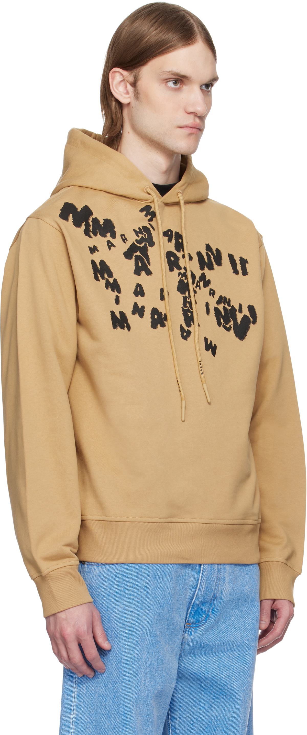 Marni Tan Printed 'Marni' Caos Logo Hoodie