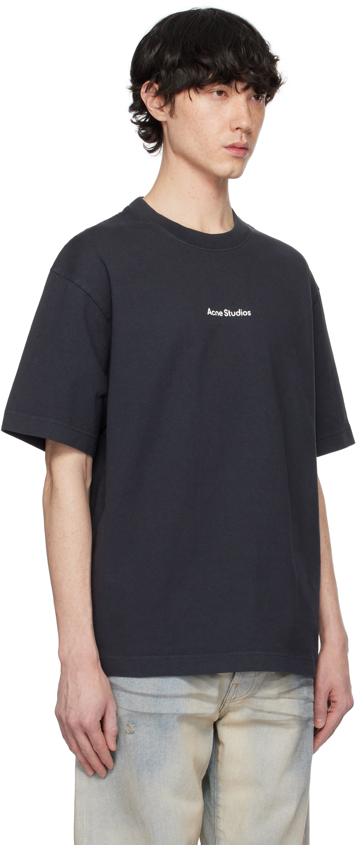 Acne Studios Black Relaxed Fit Stamp Logo T-shirt Acne Studios