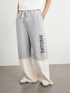 Satoshi Nakamoto - Wide-Leg Logo-Embellished Cotton-Jersey and Waffle-Knit Sweatpants - Gray