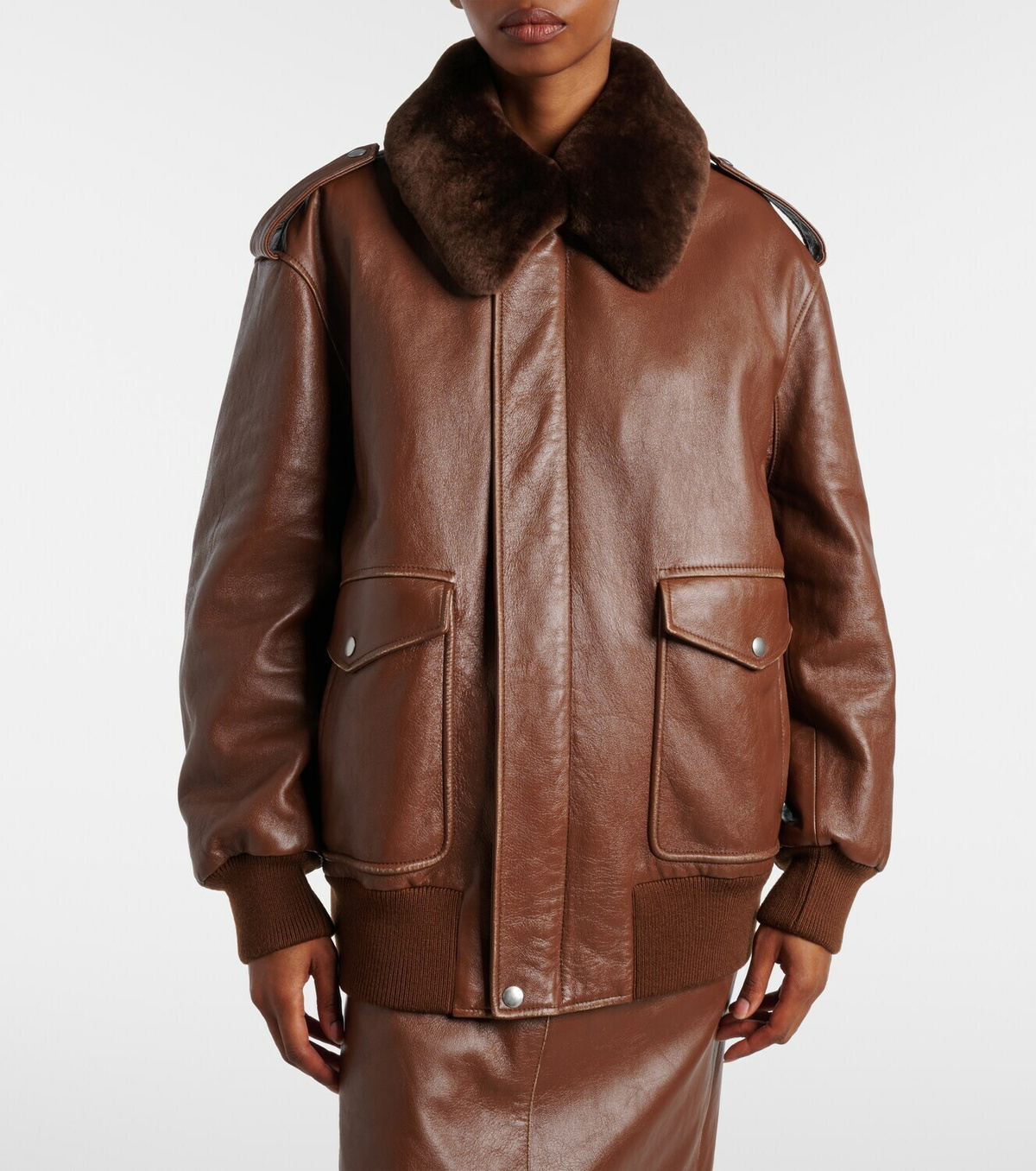 Prada Shearling-trimmed leather jacket