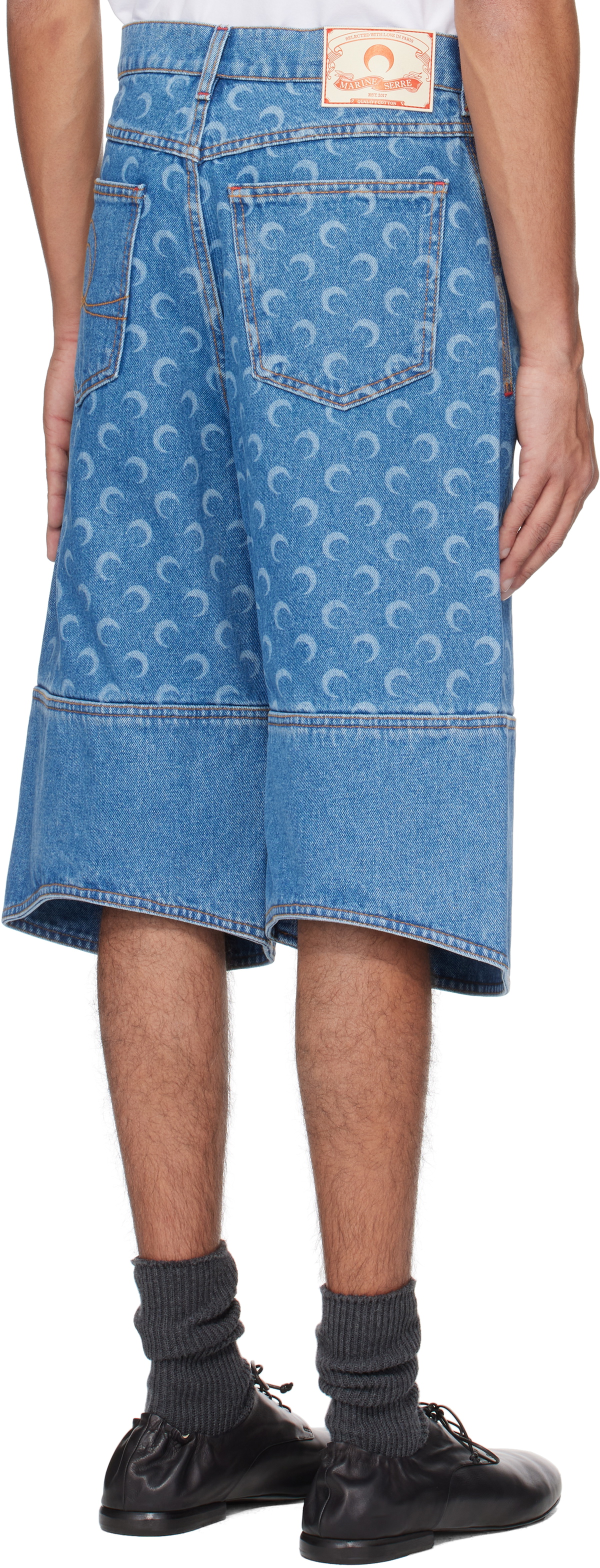 Marine Serre Blue Moon Laser Denim Shorts