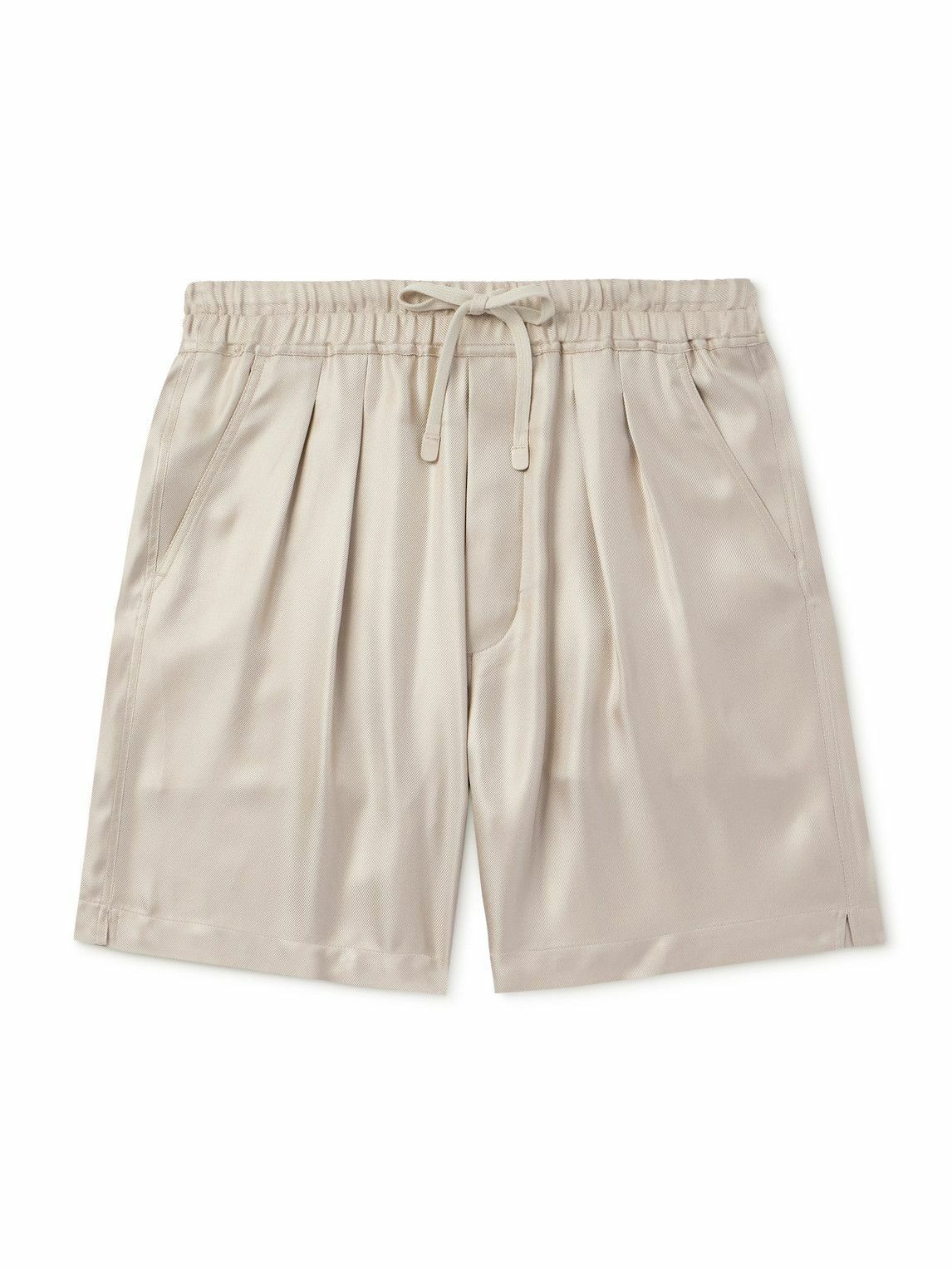 TOM FORD SILK TWILL SHORTS ショーツ パンツ TOM FORD - Straight-Leg Pleated Silk-Twill Shorts - Neutrals TOM FORD