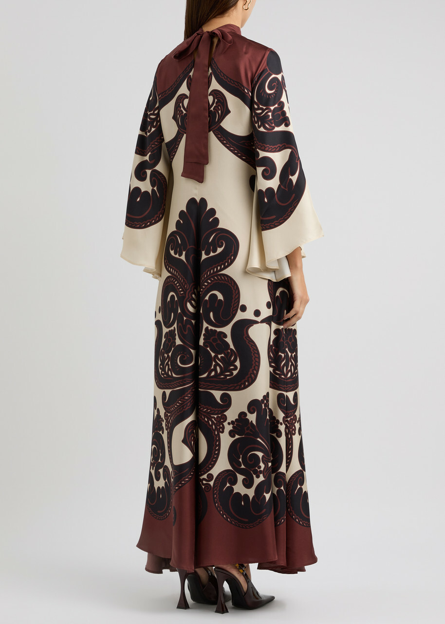 LA Double J Magnifico Printed Silk-satin Maxi Dress Cream