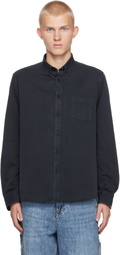 Sunspel Black Button-Down Denim Shirt