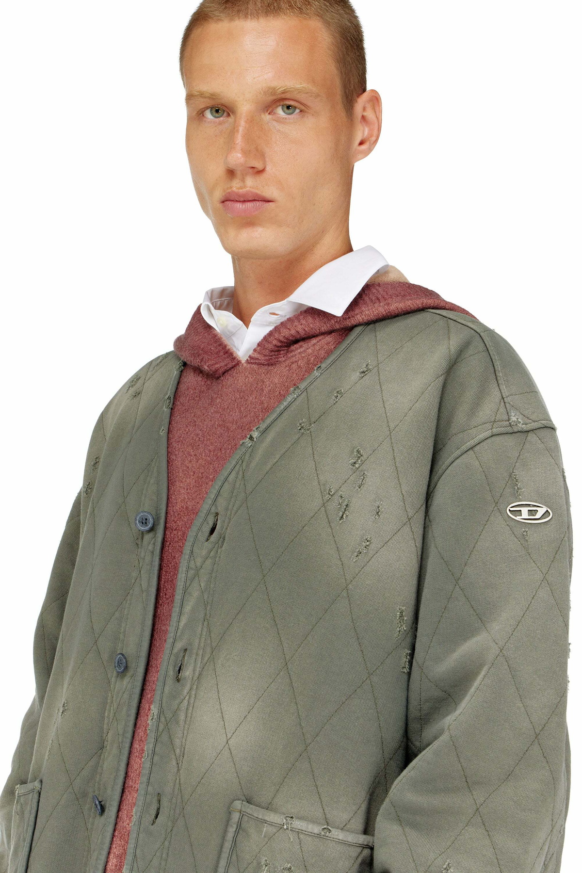 Diesel Distressed quilted liner jacket - Jackets Mens in Green