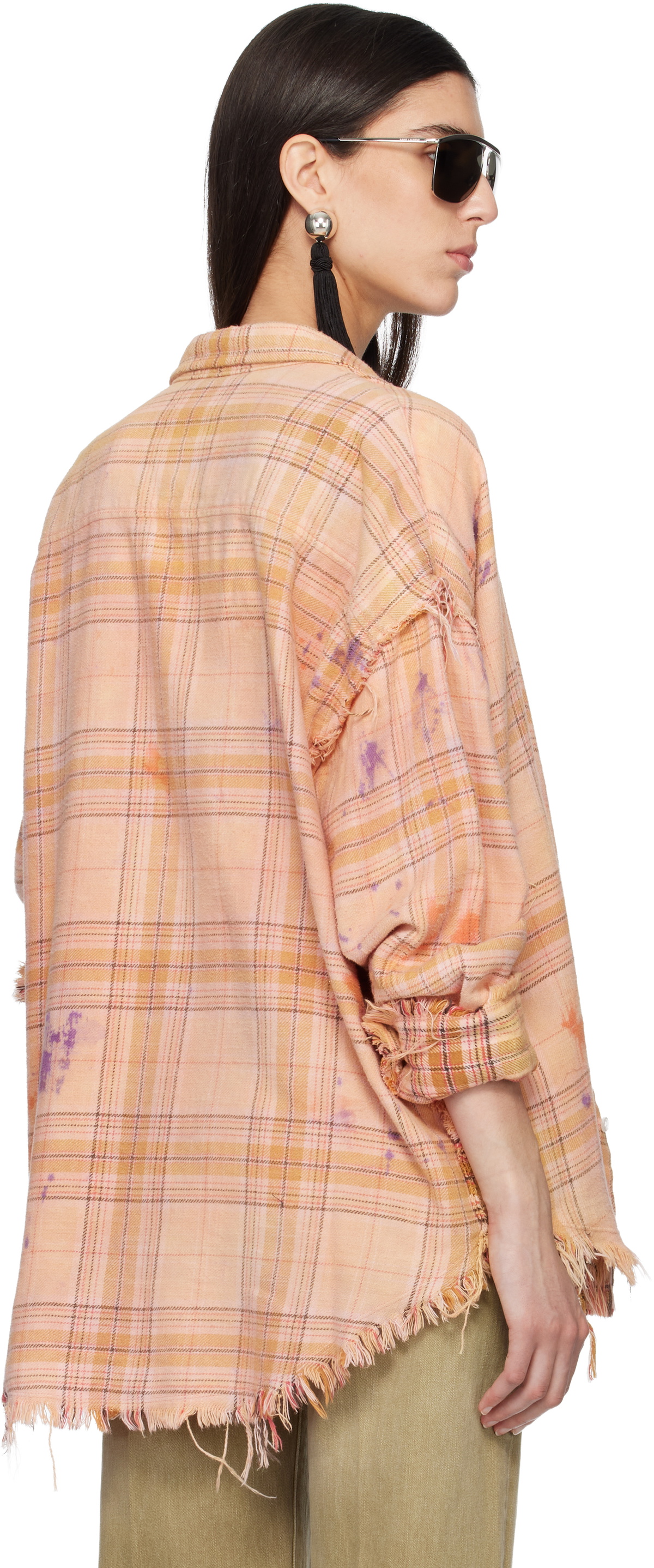 R13 Orange Shredded Seam Drop Neck Shirt
