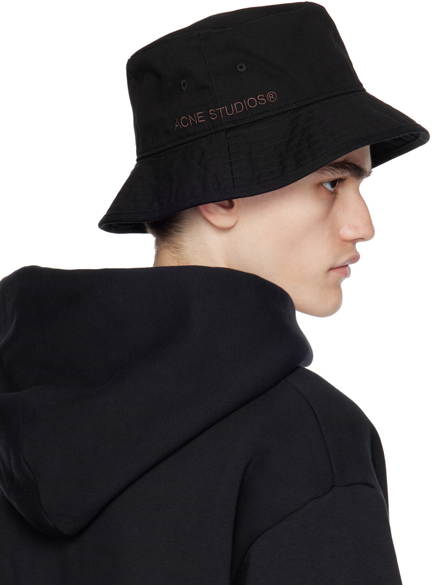 Acne Studios Black Embroidered Bucket Hat Acne Studios