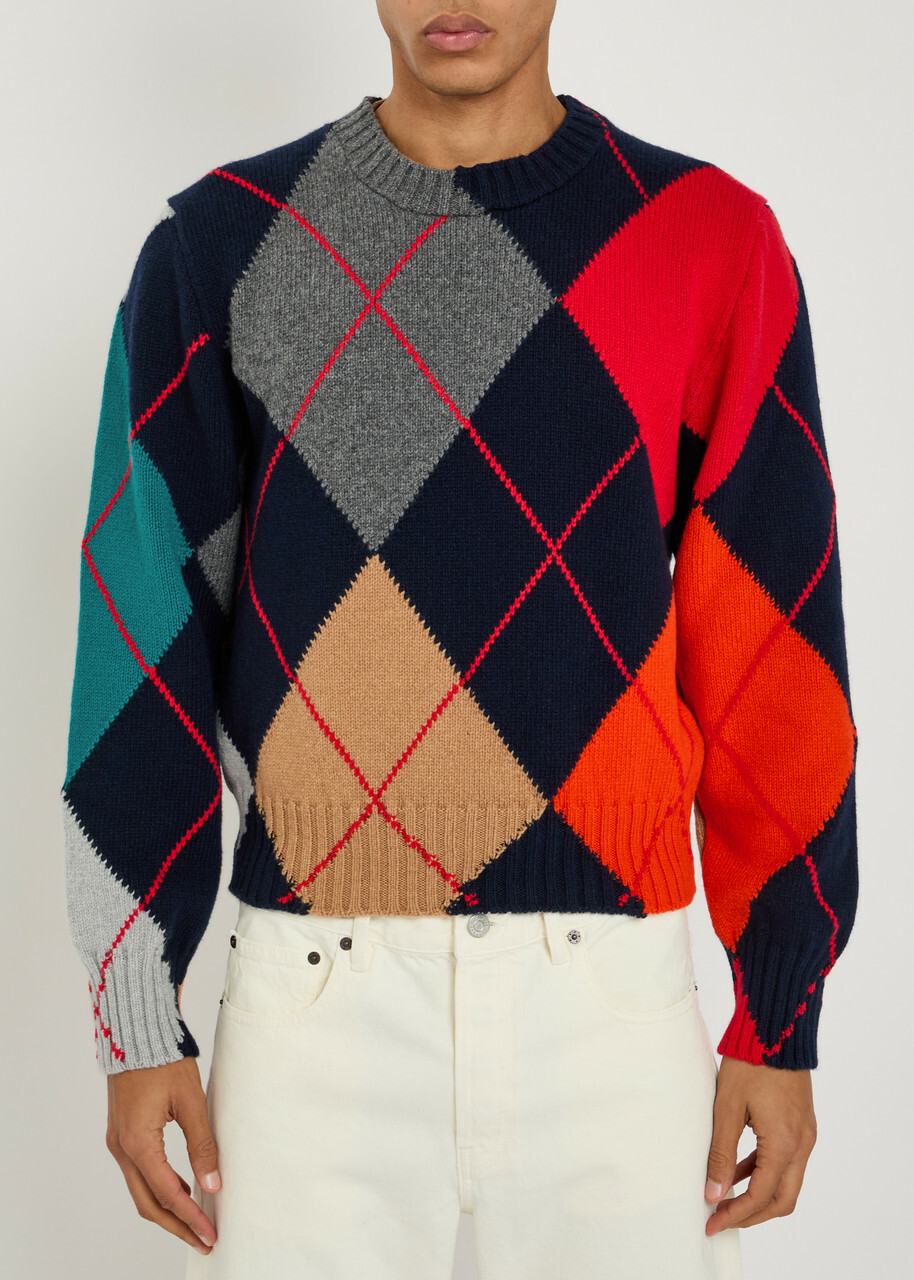 JW Anderson Pringle Argyle Crew-neck Wool Jumper Navy