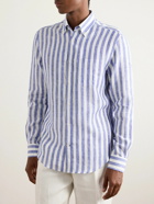 Dunhill - Button-Down Collar Striped Linen Shirt - Blue