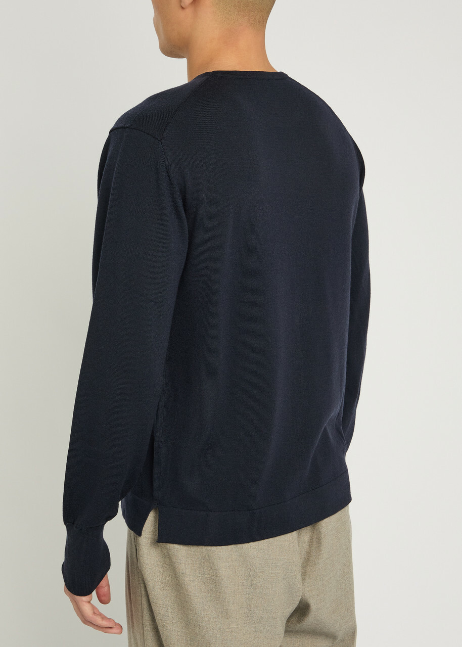 Officine Générale Knit Merino Wool Jumper Navy