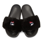 Baja East Black Fila Edition Shearling Drifter Slides