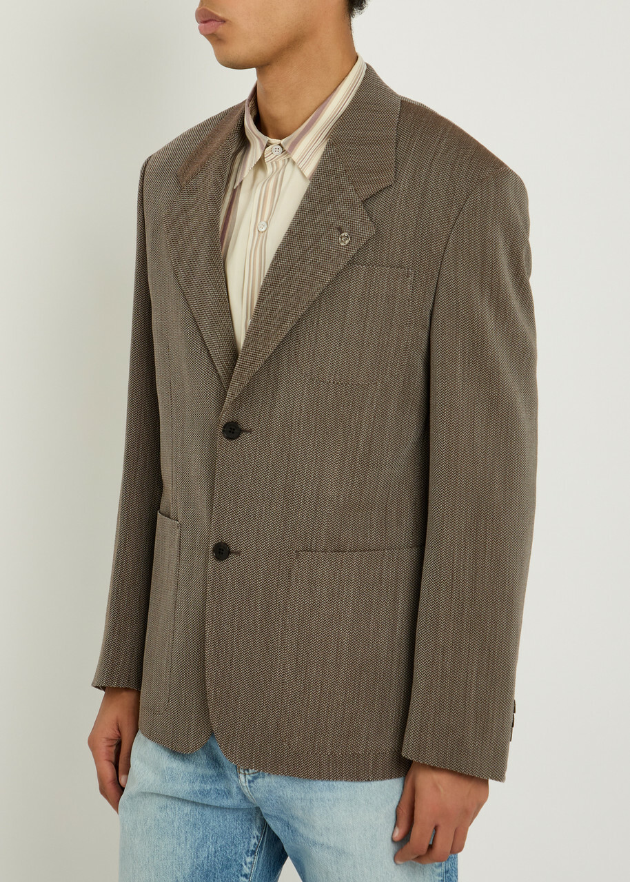 Versace Herringbone Wool Blazer Brown