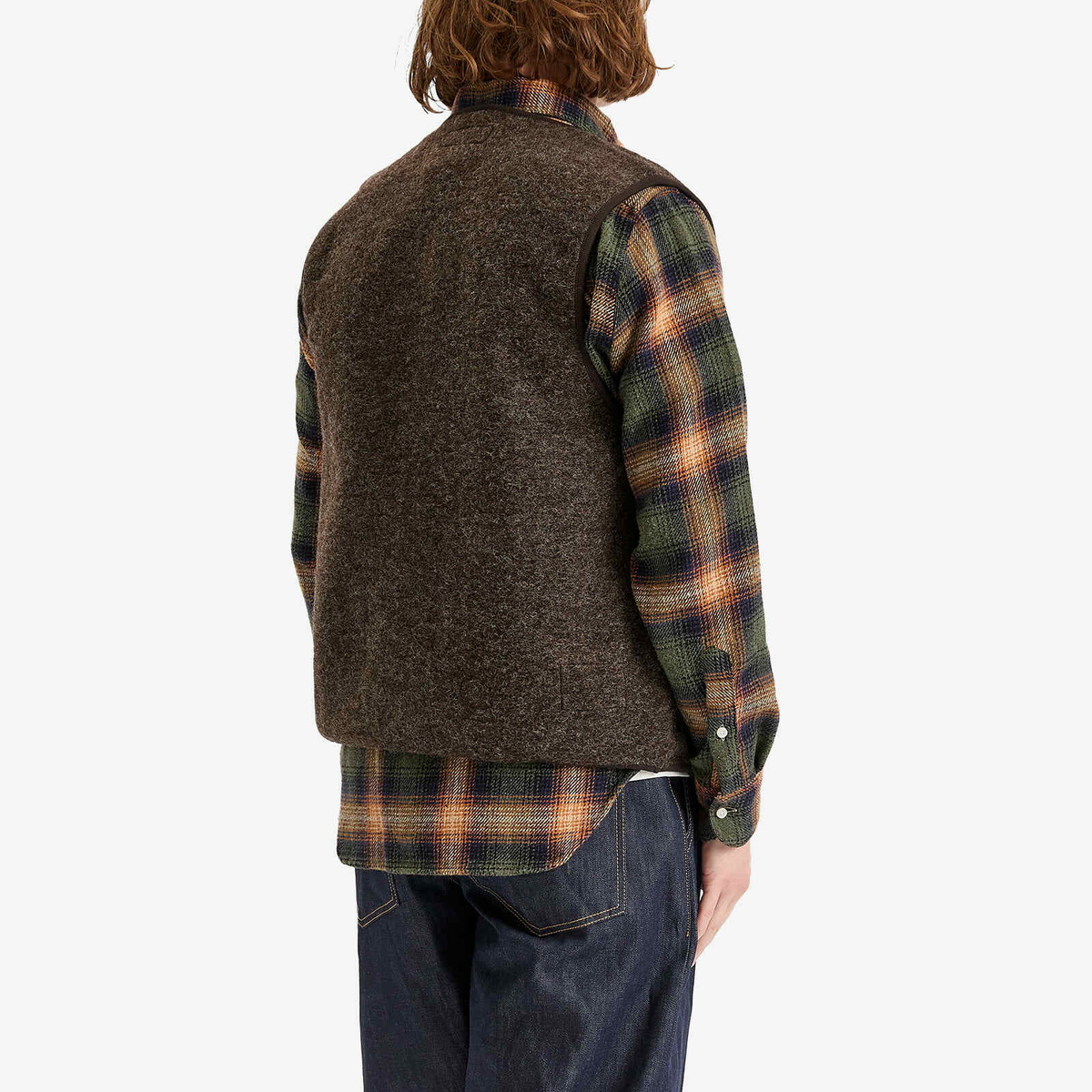 Universal Works Men's Wool Fleece Zip Gilet - Presented by END. in Brown