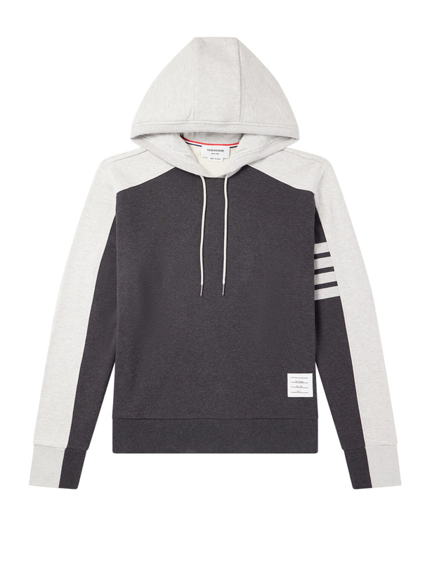 Photo: Thom Browne - Logo-Appliquéd Striped Cotton-Jersey Hoodie - Gray