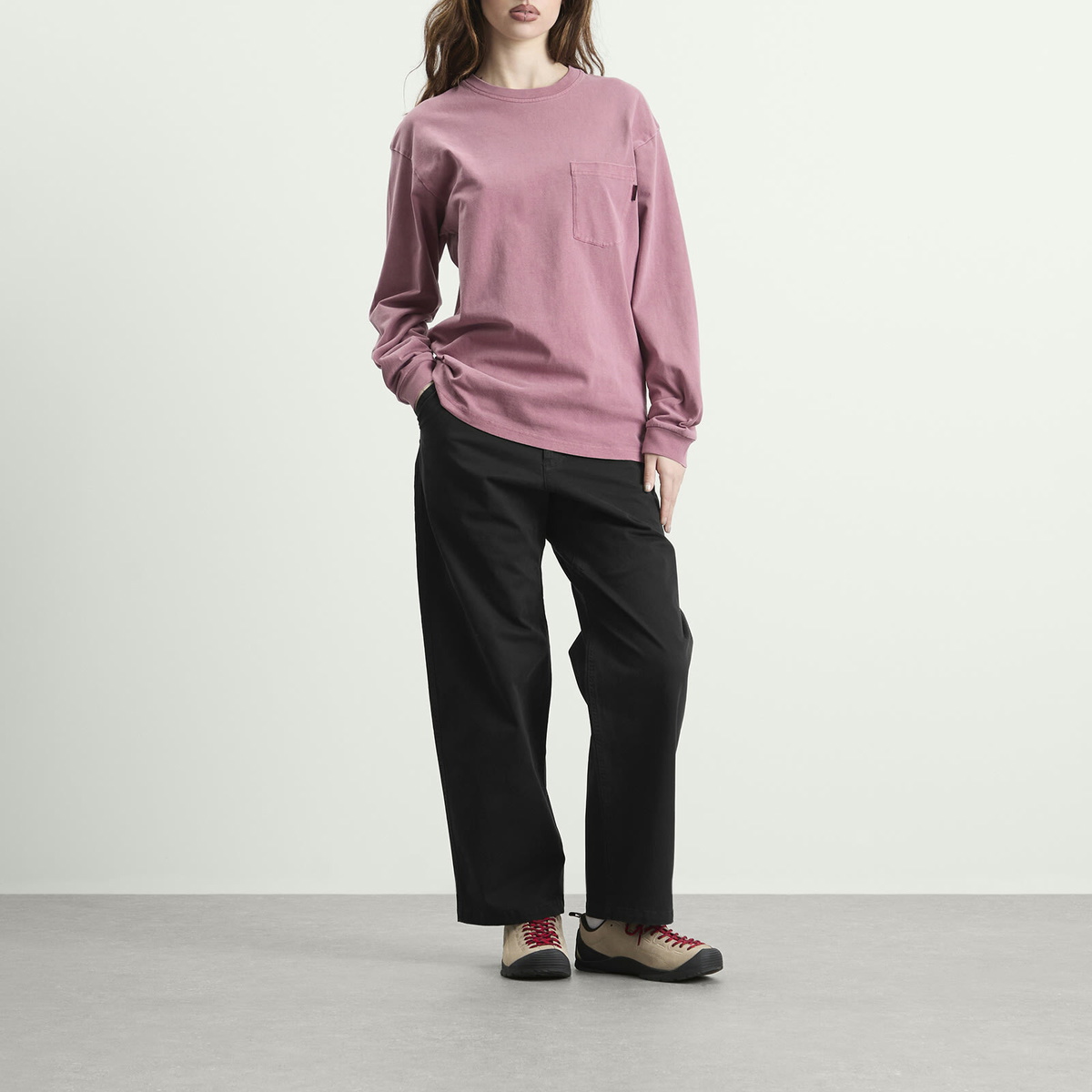 Gramicci Women's Long Sleeve Pigment Dyed T-Shirt in Red Pigment
