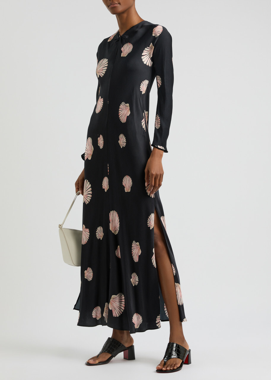 Forte_forte Shell-print Satin Maxi Dress Black