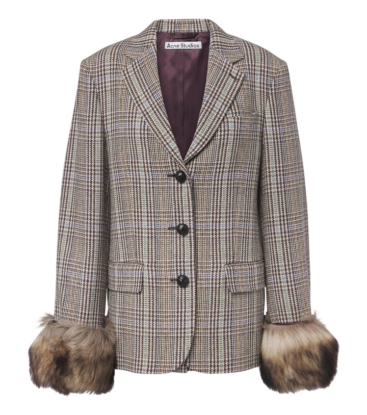 Photo: Acne Studios Checked shearling-trimmed wool blazer