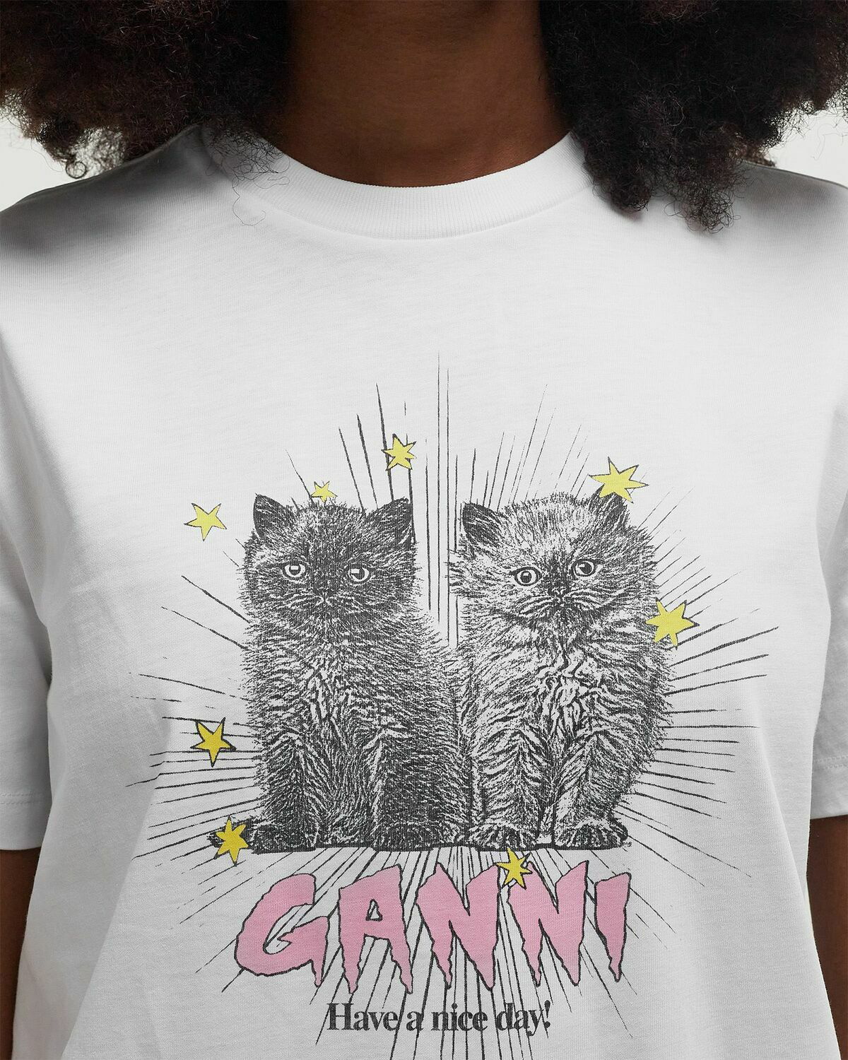 Ganni Basic Jersey Kittens Relaxed T-shirt White Womens Ganni Basic Jersey Kittens Relaxed T-shirt White Womens