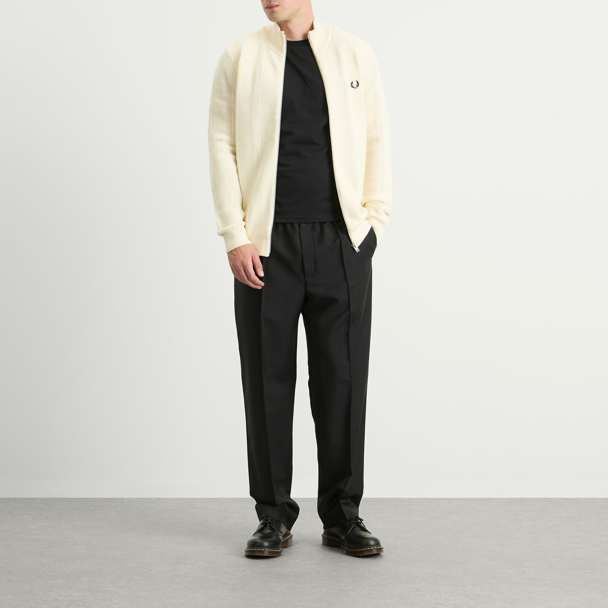 Fred Perry Men's Textured Zip Through Cardigan in Ecru
