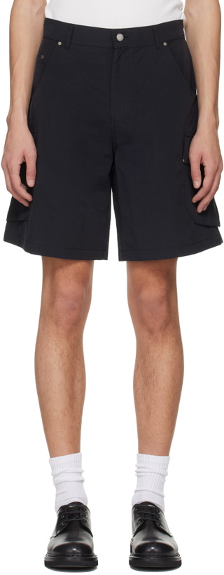 Photo: Serapis Black Riveted Nylon Cargo Shorts
