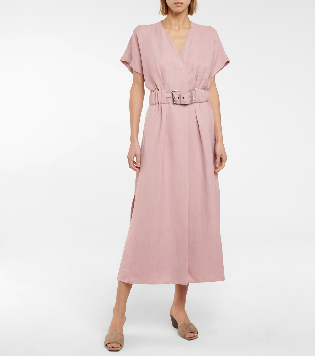 Brunello Cucinelli - Embellished belted midi dress