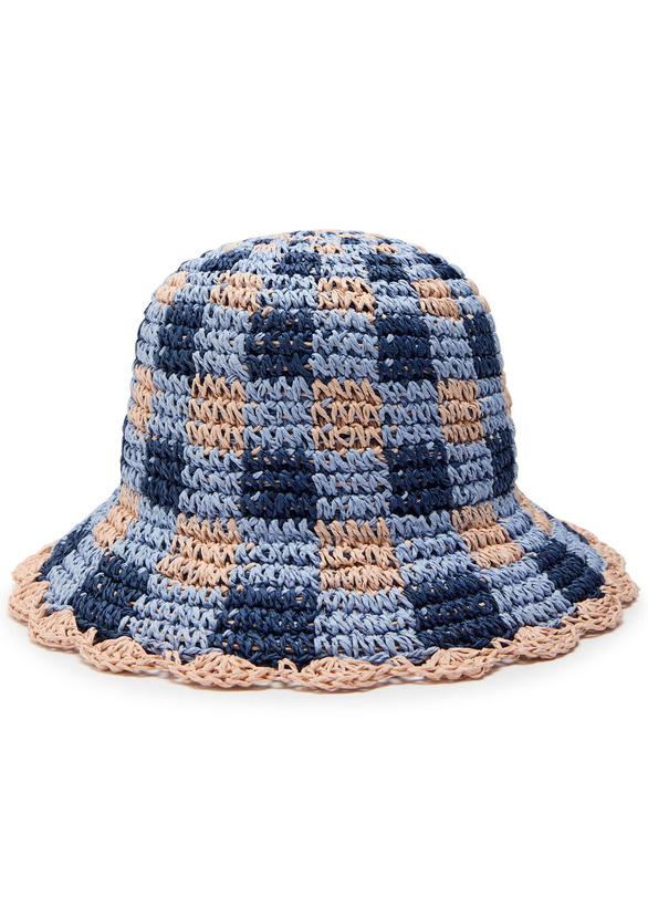 Photo: Damson Madder Gingham Straw Crochet Bucket hat - Navy - One Size