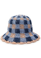 Damson Madder Gingham Straw Crochet Bucket hat - Navy - One Size