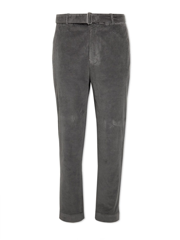 Photo: OFFICINE GÉNÉRALE - Owen Tapered Belted Cotton-Blend Corduroy Trousers - Gray
