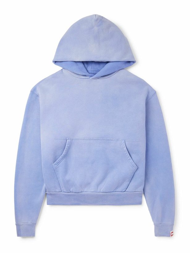 Photo: Cherry Los Angeles - Horsepower Logo-Embroidered Garment-Dyed Cotton-Jersey Hoodie - Blue