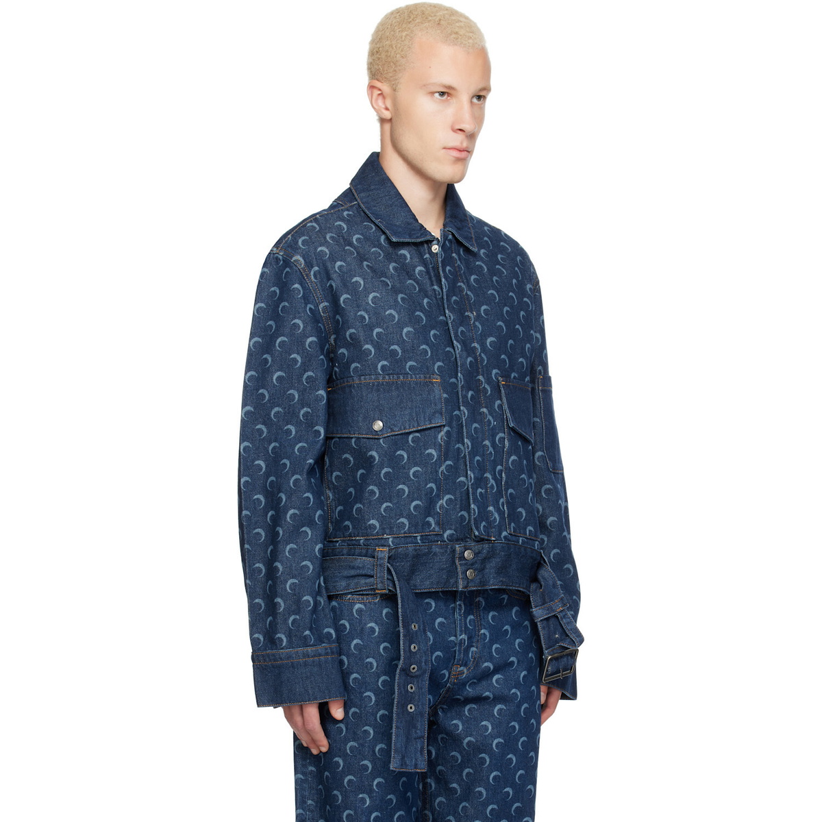 Marine Serre Blue Belted Trucker Denim Jacket
