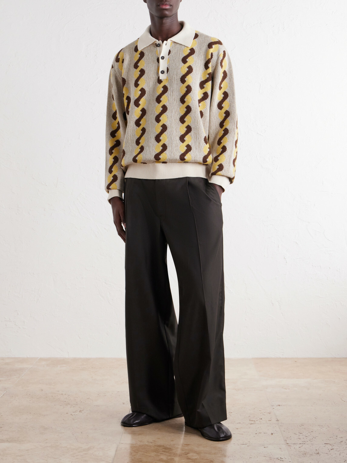 BODE - Lasso Jacquard-Knit Cotton, Alpaca and Merino Wool-Blend Polo Sweater - Neutrals