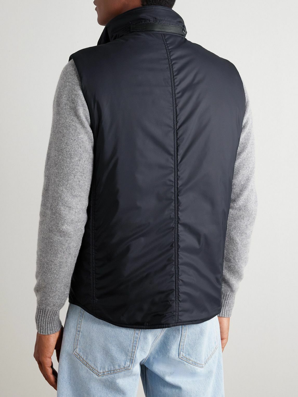 TOM FORD - Padded Leather-Trimmed Shell Gilet - Blue