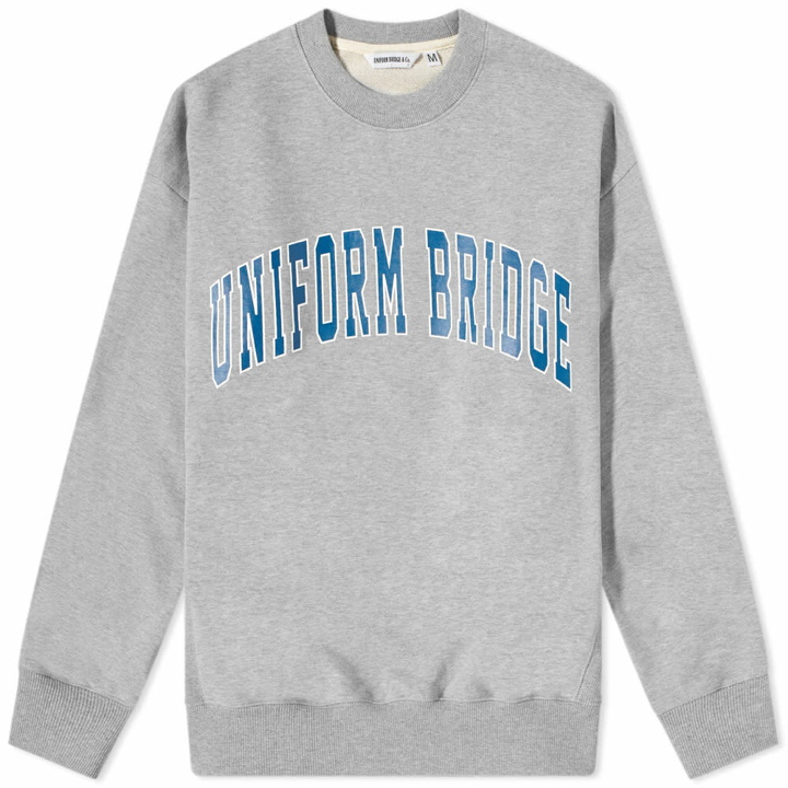 Photo: Uniform Bridge Men's Vintage Arch Logo Crew Sweat in Grey