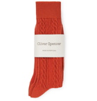 Oliver Spencer Loungewear - Miller Cable-Knit Stretch Cotton-Blend Socks - Orange