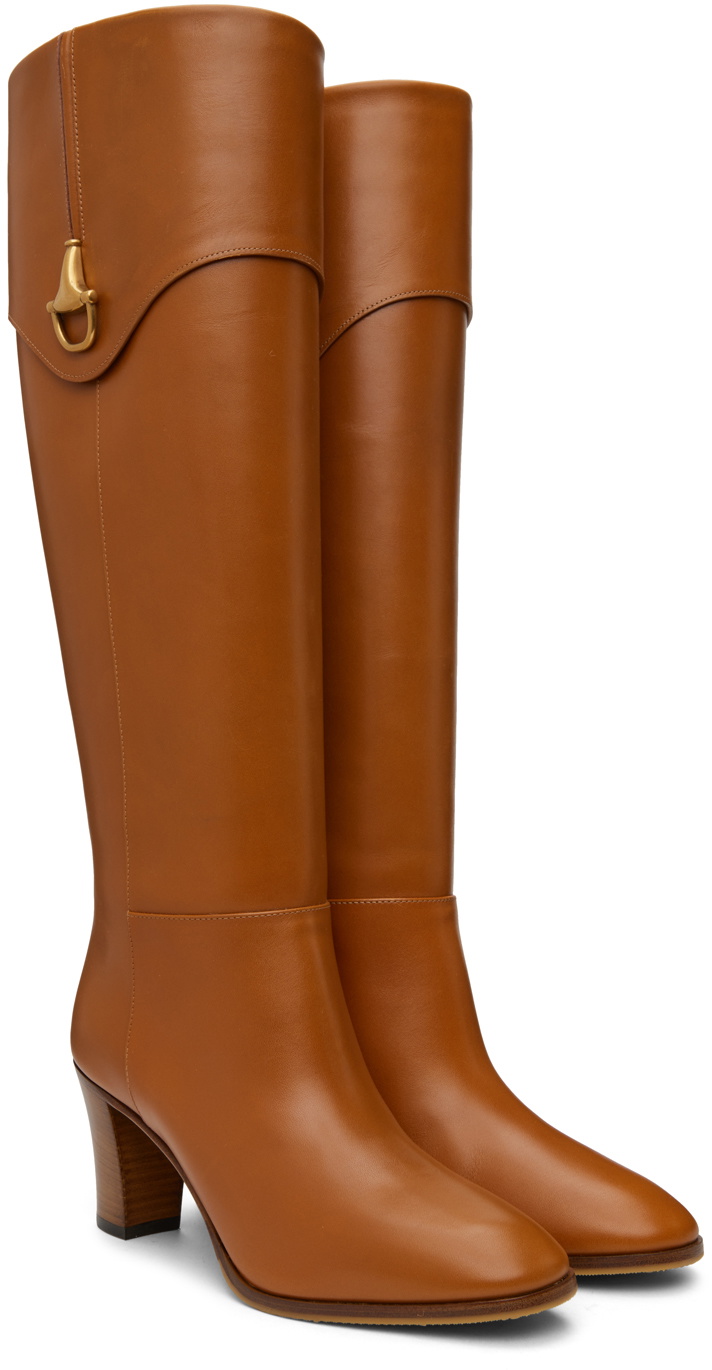 Gucci Brown Leather Horsebit Knee High Riding Boots