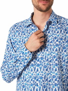 MC2 Saint Barth Man Muslin Cotton Sikelia Shirt With Blue Leaves Print
